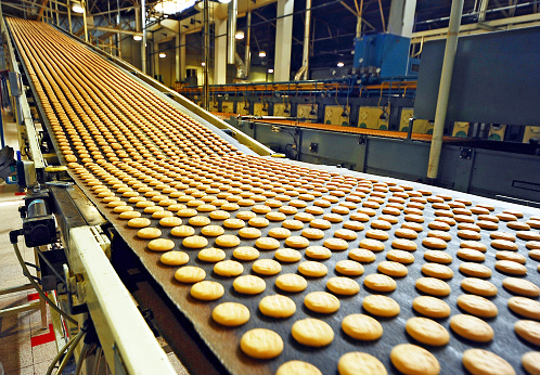 manufacturing cookies in factory
